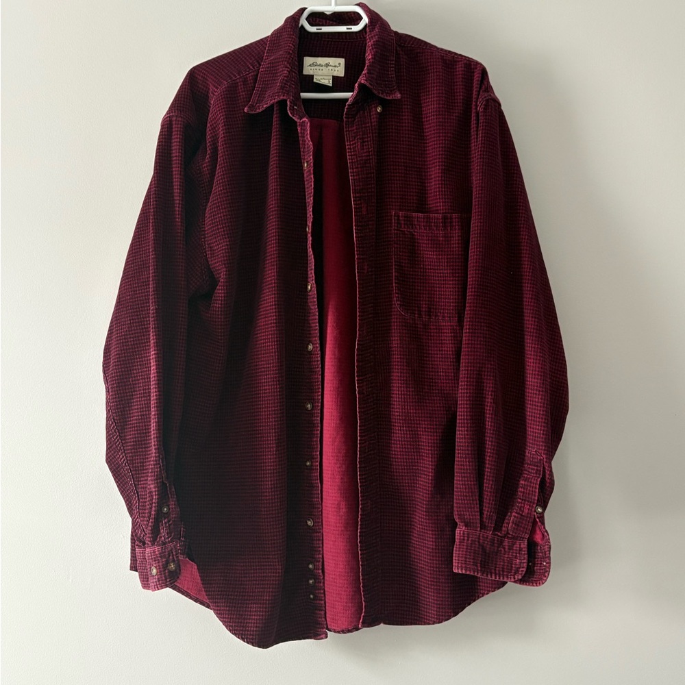 Vintage Eddie Bauer plaid corduroy button up shirt